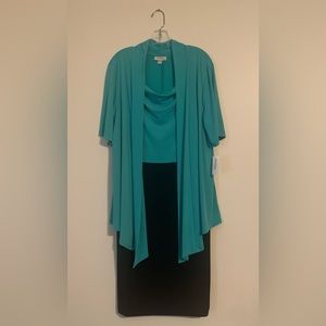 Dressbarn Teal/Turquoise/Navy Women’s 1 Pc 2-Tone Dress & Jacket ~ Sz 14W